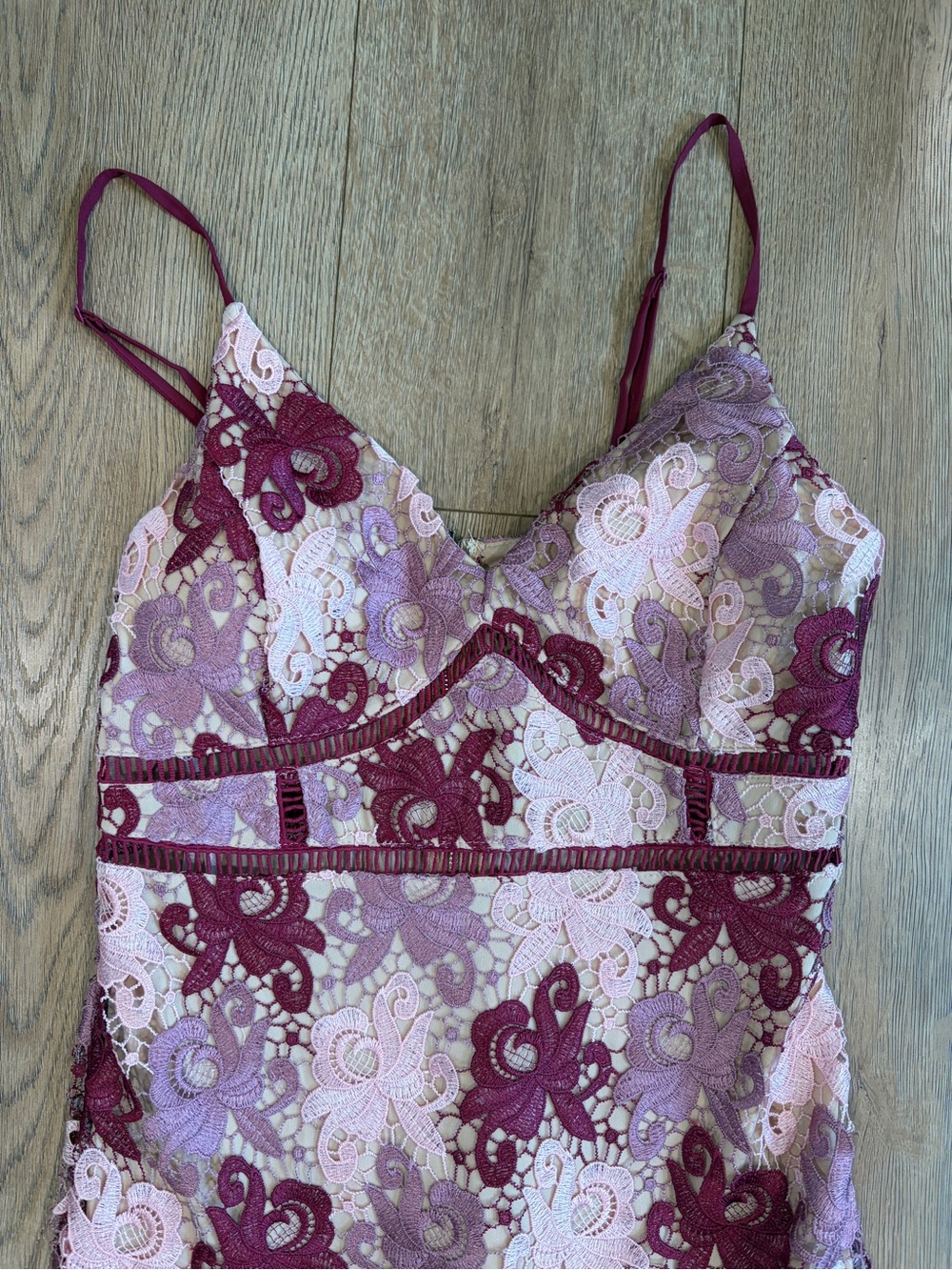 Lulus Floral Lace Midi Dress Pink Burgundy Mauve Cocktail Party Medium - Picture 8 of 10